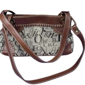 Sag Harbor Handbag Purse Brown with Faux Leather Trim & Letters Design